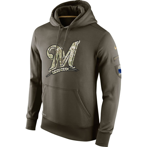 MLB Men Milwaukee Brewers Nike Olive Salute To Service KO Performance Hoodie Green->minnesota twins->MLB Jersey